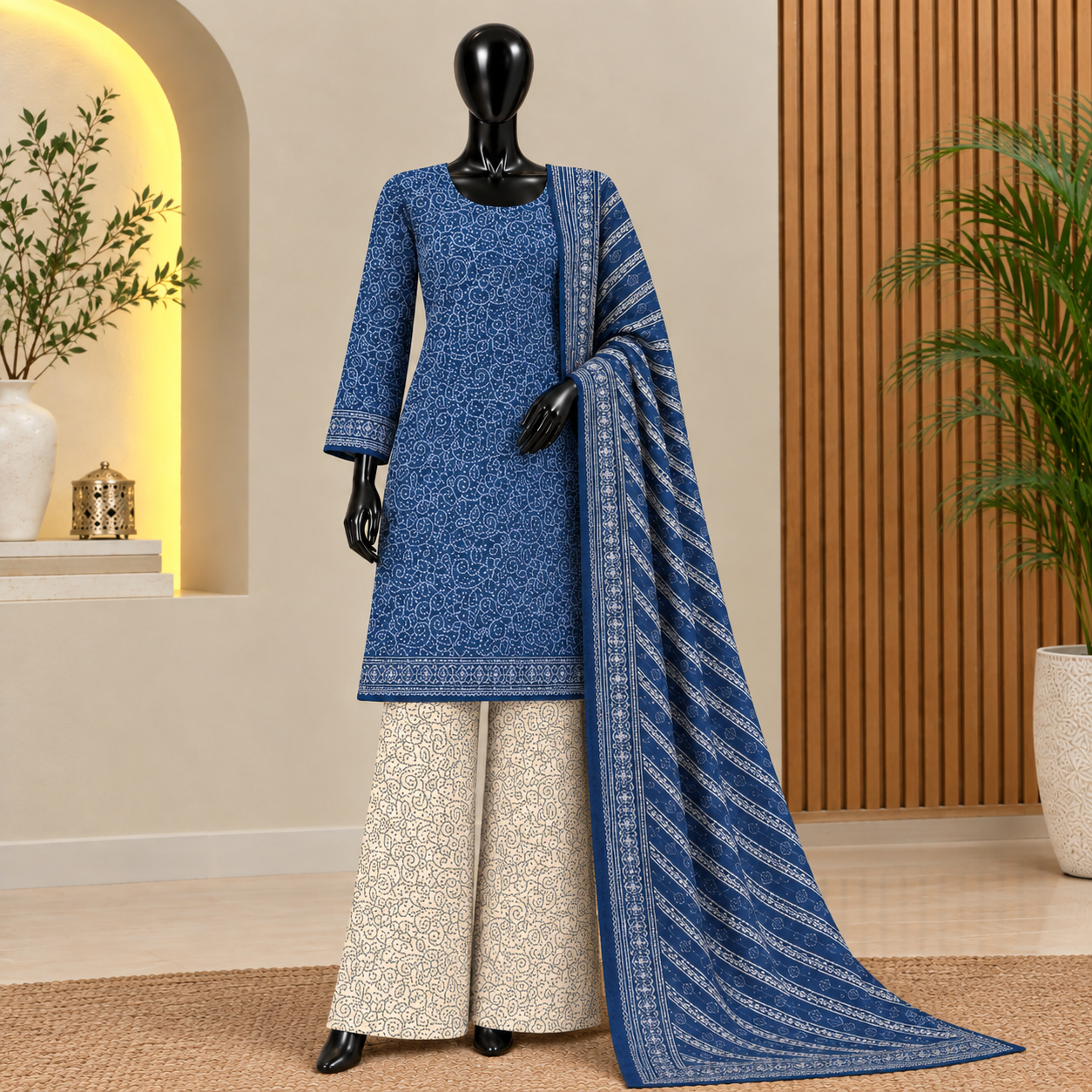 Bin Saeed Blue Khaddar 3-Piece Suit