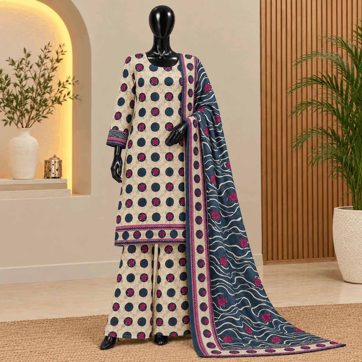 Bin Saeed Printed Khaddar 3 Piece Suit 2026 – Winter Collection