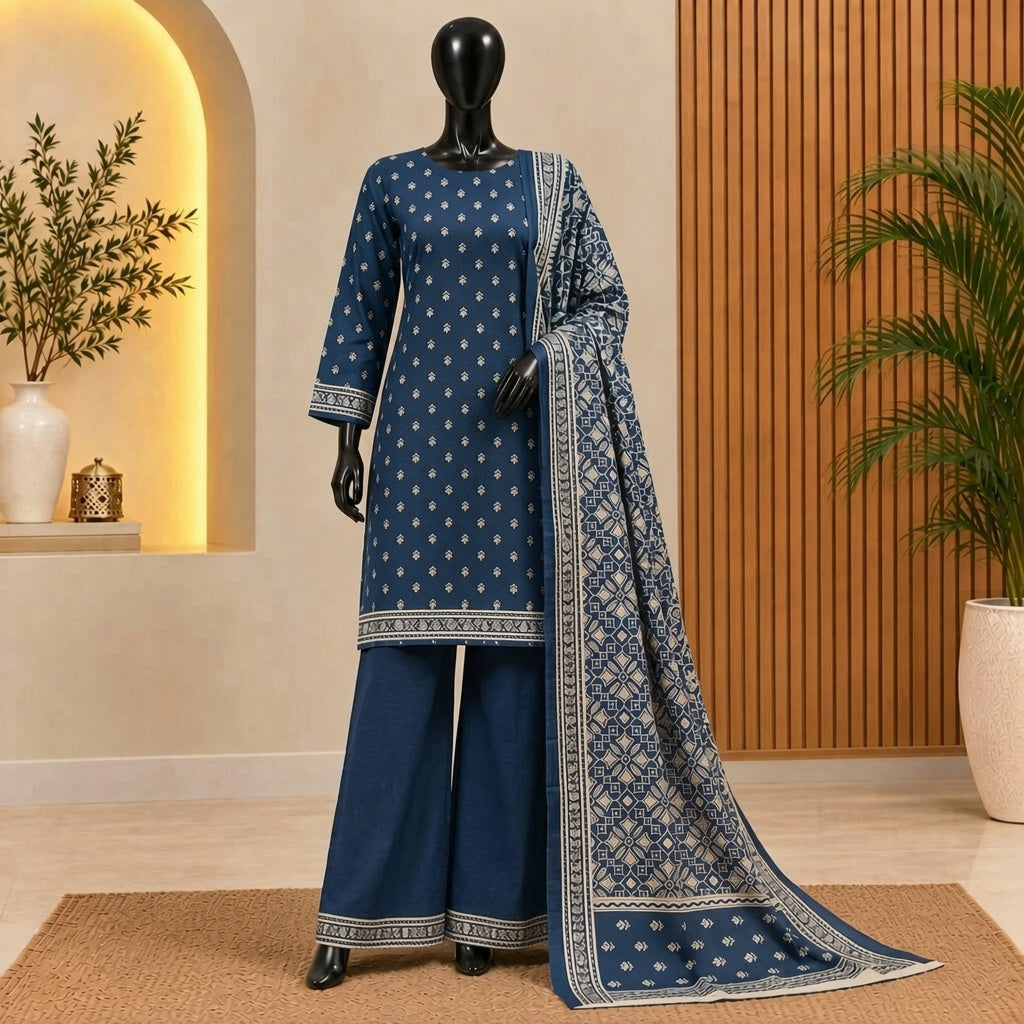  Navy Blue Printed 3-Piece Lawn Suit with Matching Dupatta | Bin Saeed 2026